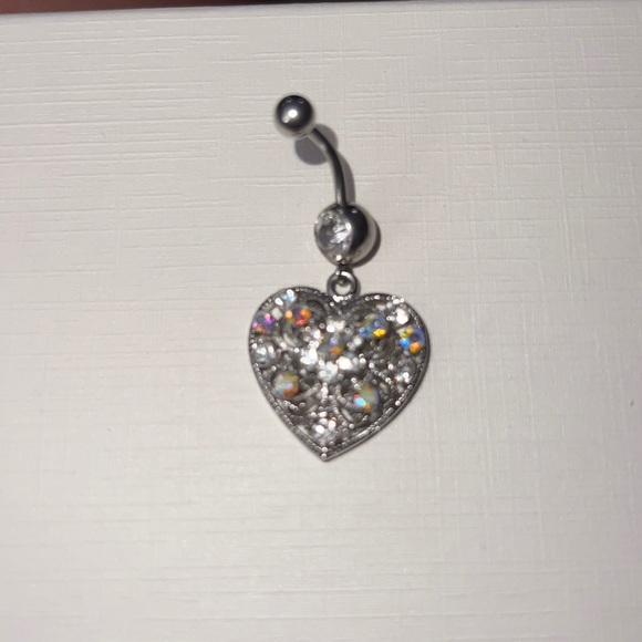 Heart shaped belly button ring with rhinestones - Picture 1 of 1